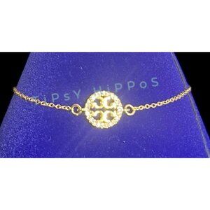 Beautiful Tory Burch Gold Pave Logo Chainlink Bracelet